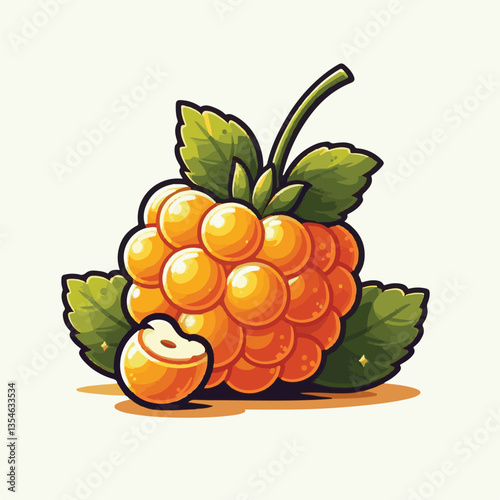 berry, cloudberry, food, natural, nature, healthy, fresh, background, organic, isolated, ripe, juicy, fruit, summer, illustration, orange, green, sweet, vitamin, leaf, nordic, plant, red, forest, tast