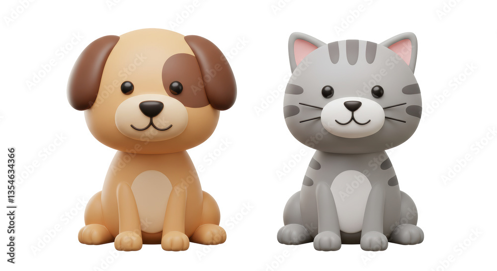 Fototapeta premium Isolated Cute Cartoon Dog and Cat