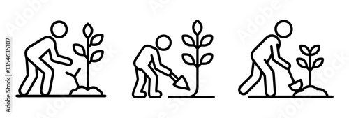 planting tree icon, planting tree line art - simple line art of planting tree, perfect for planting tree logos and icons