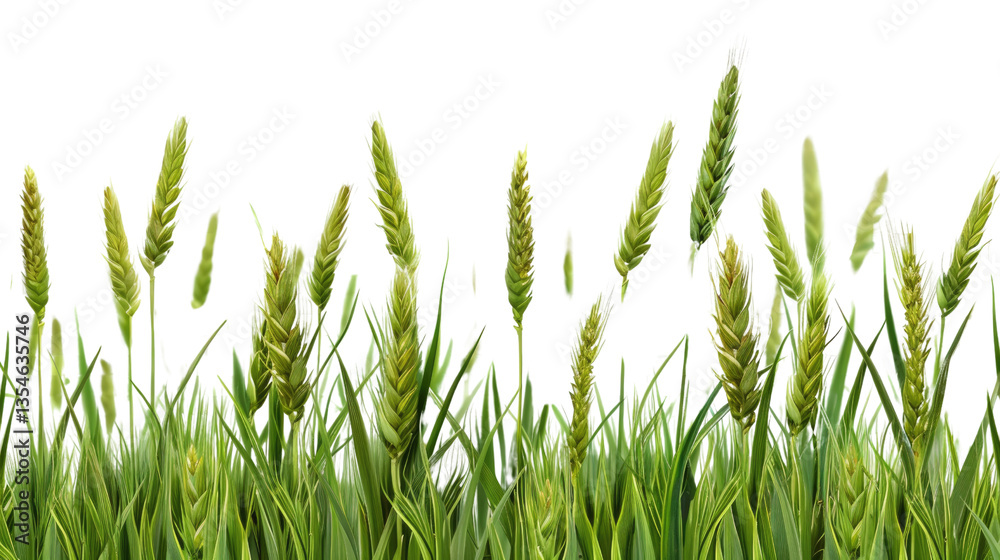 Fototapeta premium Serene Meadow Whispers: A vibrant close-up showcasing lush green grass. The detailed depiction invites an intimate encounter with nature's beauty, perfect for illustrating themes of sustainability.