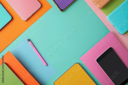 Ultra Hd Image of Top View Mockup Devices with Colourful Background
