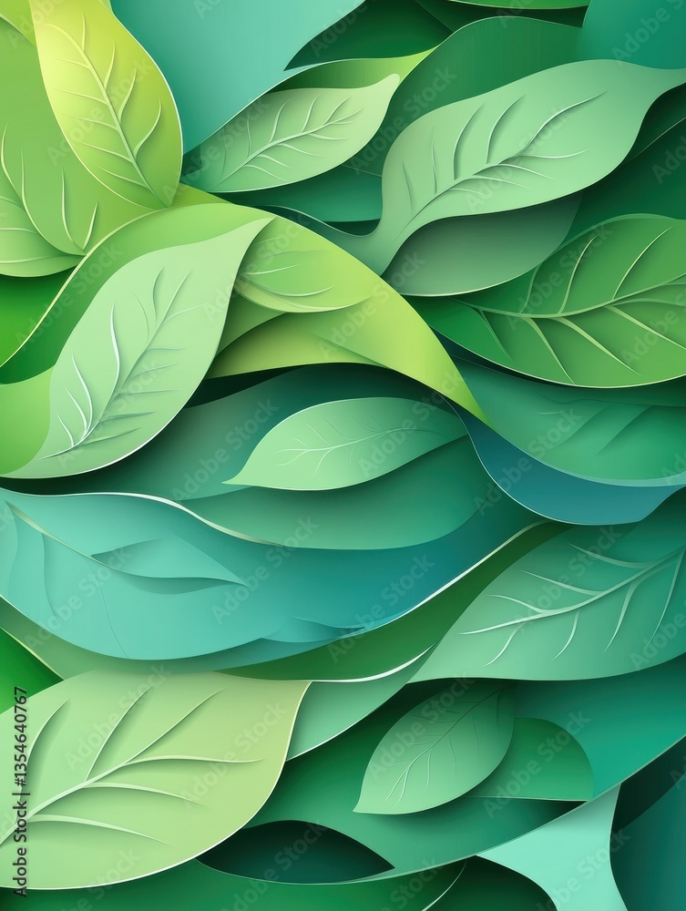 Obraz premium Vibrant layers of tropical leaves create an eco-friendly aesthetic in fresh paper art style showcasing natures beauty and tranquility