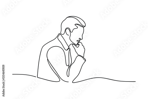 Contemplative Businessman, OneLine Drawing, Thoughtful Pose, Serious Expression, Minimalist Art, Pro