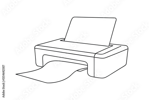 Simple Line Drawing of a Compact Inkjet Printer Printing