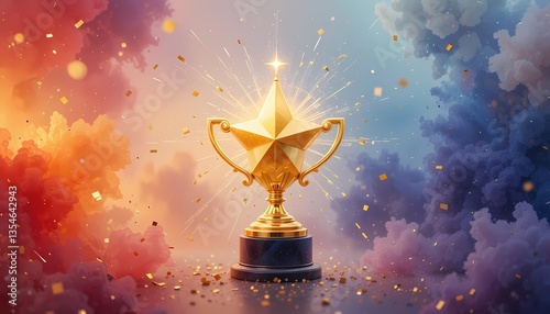 Golden Star Trophy Award Winner Celebration, Award winning, success, achievement, victory concept