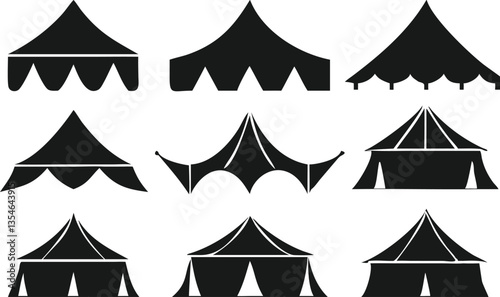 Simple Black and White Camping Tent Icons