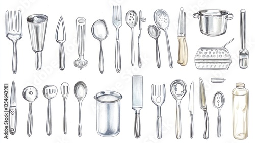 Wallpaper Mural Kitchen Utensils Watercolor Illustration Torontodigital.ca