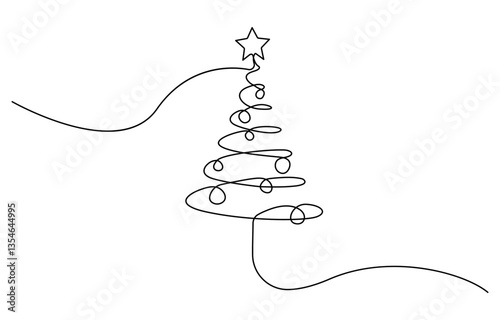 Continuous one line drawing Christmas tree.