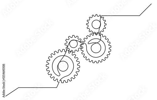 Continuous one line drawing of Setting icon isolated on white background.
