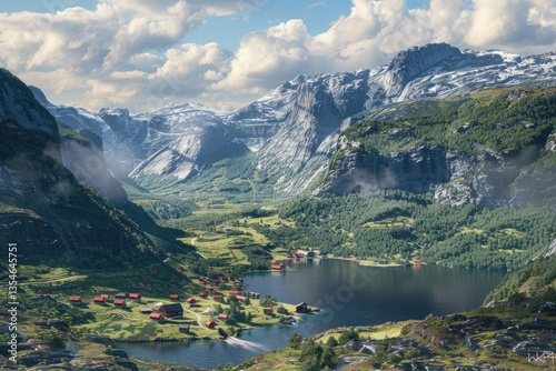 High Resolution Visual of Stunning Mountains and Fjords Landscape in Vikafjellet, Western Norway