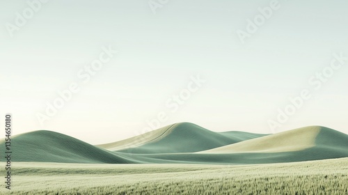 Serene Landscape of Rolling Green Hills Under Morning Light