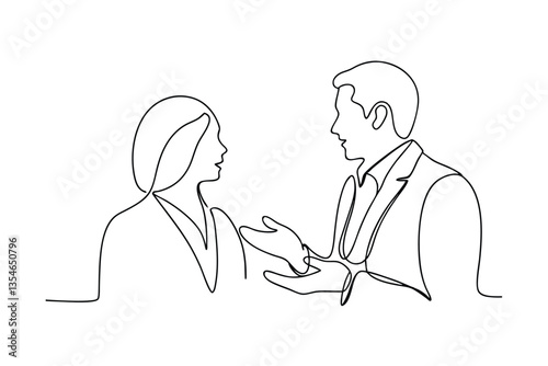 Business Colleagues Discussion One Line Drawing, Professional Communication, Meeting, Collaboration, 