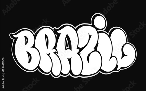 Graffiti style letters spell Brazil in bold, artistic typography. Perfect for urban street art, t-shirt prints, and creative designs.