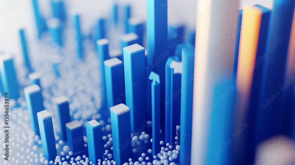 a growing graph arrow and blue bar chart on a white background. a growing graph arrow and blue bar chart on a white background.