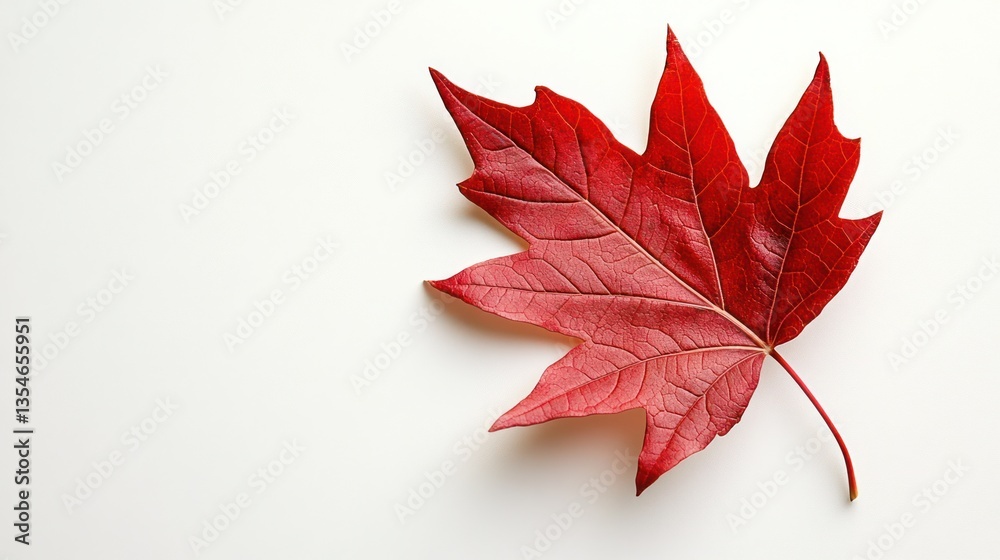 Single vibrant red autumn maple leaf on white background Single vibrant red autumn maple leaf on white background