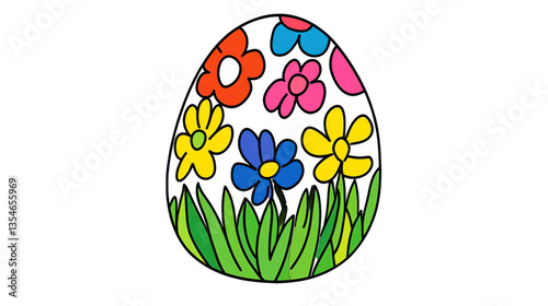 Floral Easter Egg on Grass