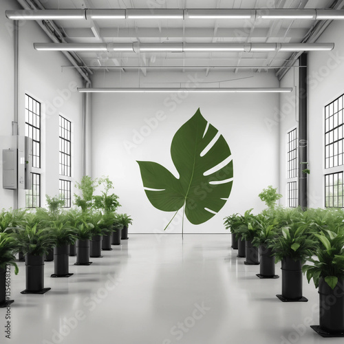 Indoor plant space with greenery and wall leaf decoration