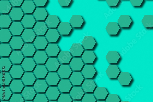 Abstract background of honeycombs carved from colored paper in turquoise tones. Cut. The concept of a designer workout for a business card, wallpaper, background. Flat lay, top view