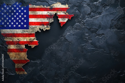 High Definition Visual of Vermont State Map with American National Flag on Black Background