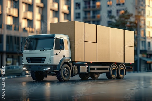 Ultra Quality Picture of Cargo Truck with Big Cardboard Box Package on the Road