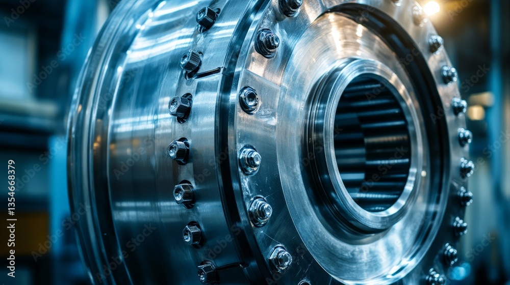 Close-up view of massive industrial machine component in factory Close-up view of massive industrial machine component in factory