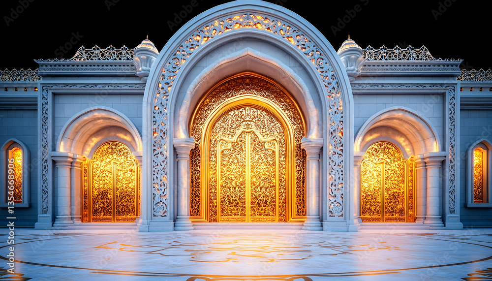 Obraz premium Grand ornate palace entrance, night scene