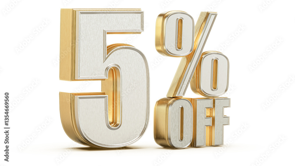 Obraz premium 5 Percent Off Sale Golden Number Promotion
