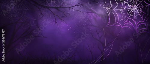 Spooky Halloween Night Forest Purple Web Background
