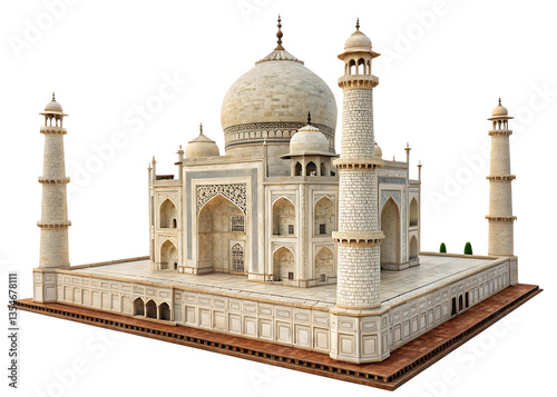 miniature of taj mahal agra india isolated on white background, PNG.