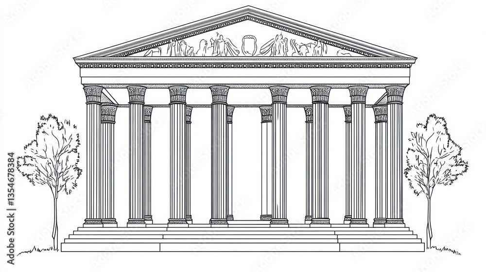 Obraz premium Classic Greek Temple Outline Illustration (1)