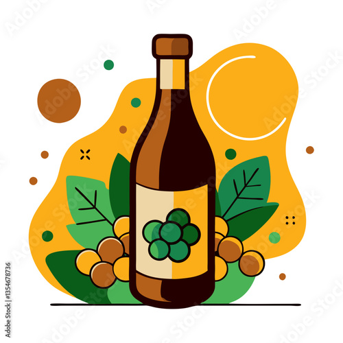 Wine Bottle with Grapes Against Colorful Abstract Background  