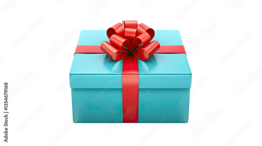 Obraz premium Gift of Joy: A beautifully wrapped gift box with a vibrant teal exterior and adorned with a bright red ribbon and bow, perfect for conveying feelings of love, celebration, or appreciation.