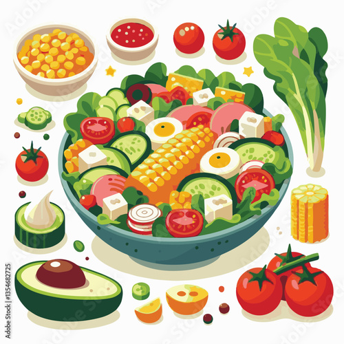 food, lunch, vegetable, salad, meal, tomato, lettuce, cobb, avocado, chicken, dinner, egg, green, keto, american, meat, chopped, cuisine, bacon, diet, plate, fresh, healthy, gourmet, leaf, cobb salad,