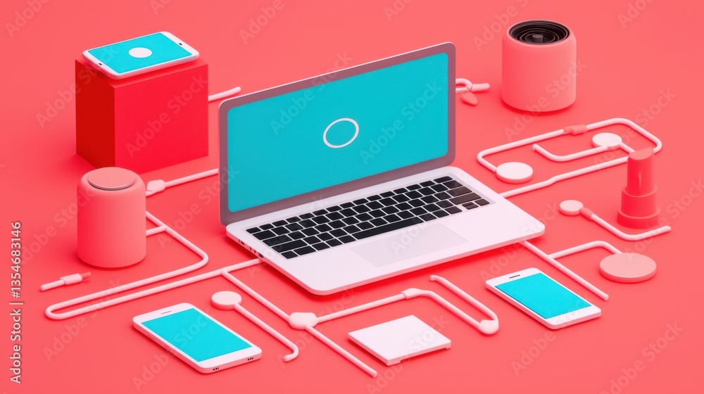 Isometric Illustration of Mobile Application Development Tools and Devices Isometric Illustration of Mobile Application Development Tools and Devices