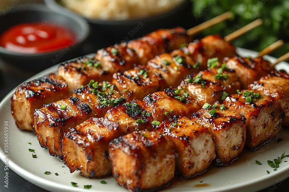 Teriyaki Chicken Skewers Grilled Asian Chicken with Sesame Seeds and Green Onions Teriyaki Chicken Skewers Grilled Asian Chicken with Sesame Seeds and Green Onions