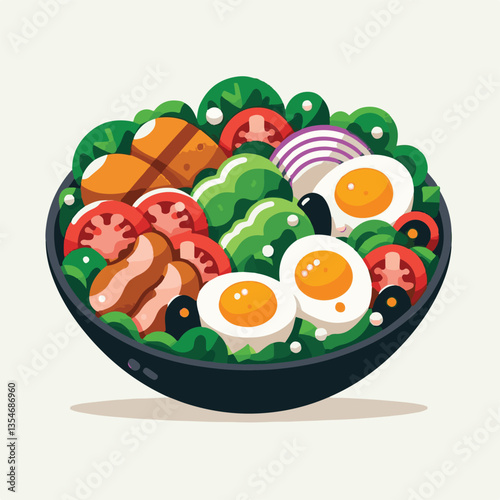 food, lunch, vegetable, salad, meal, tomato, lettuce, cobb, avocado, chicken, dinner, egg, green, keto, american, meat, chopped, cuisine, bacon, diet, plate, fresh, healthy, gourmet, leaf, cobb salad,