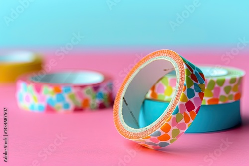 High Resolution of Colorful Washi Tape with Cute Clay Pattern Stationery