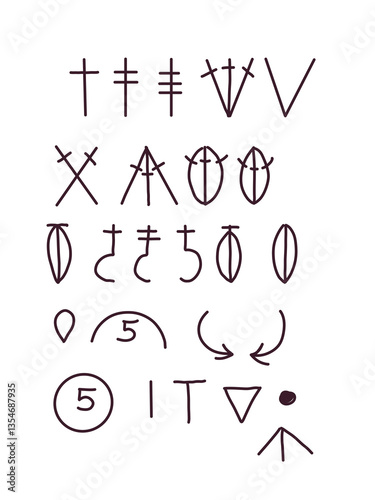 Knitting and crochet needlework patterns icons designations loops columns half columns icons set hand drawn separately on a white background clipart designation of loops