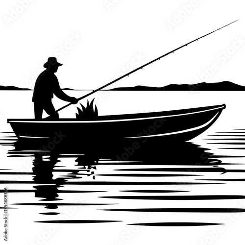 silhouette of a fisherman with fishing rod