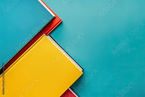 High Resolution Image of Flat Lay of Colorful Book on Plain Background