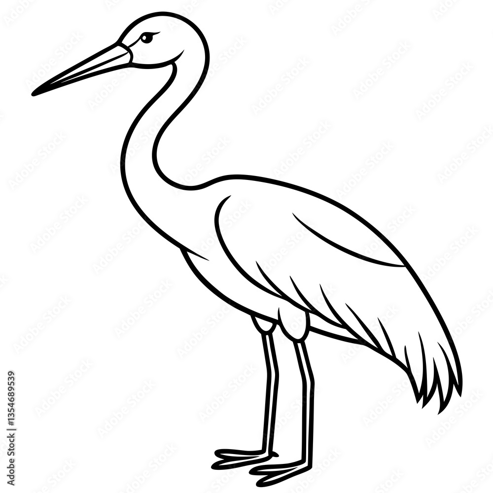 Fototapeta premium Hand-Drawn Stork Outline Art