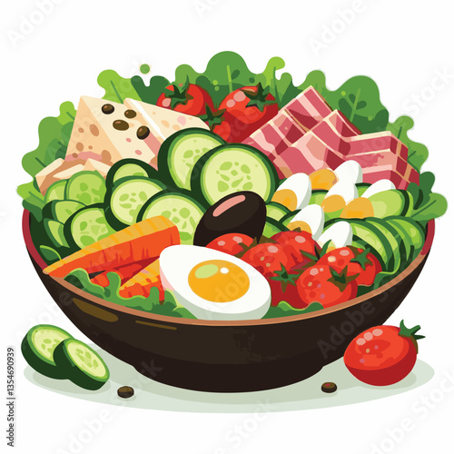 food, lunch, vegetable, salad, meal, tomato, lettuce, cobb, avocado, chicken, dinner, egg, green, keto, american, meat, chopped, cuisine, bacon, diet, plate, fresh, healthy, gourmet, leaf, cobb salad,