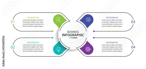 Vector infographic label design with circle infographic template design and 4 options or steps.