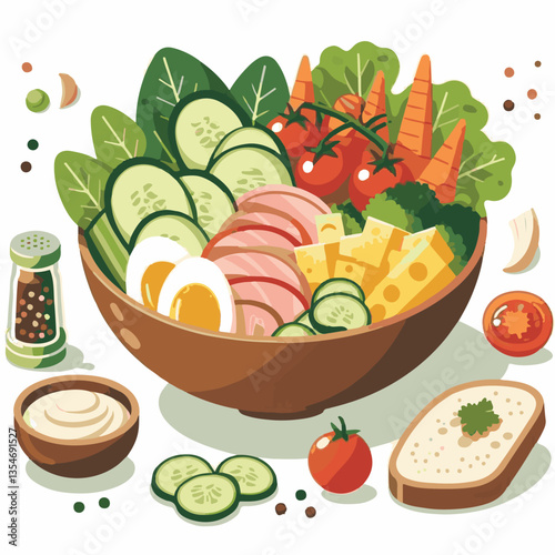 food, lunch, vegetable, salad, meal, tomato, lettuce, cobb, avocado, chicken, dinner, egg, green, keto, american, meat, chopped, cuisine, bacon, diet, plate, fresh, healthy, gourmet, leaf, cobb salad,