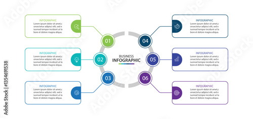 Vector infographic label design with circle infographic template design and 6 options or steps.