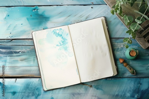 Detailed Picture of Top View Notebook with Watercolor