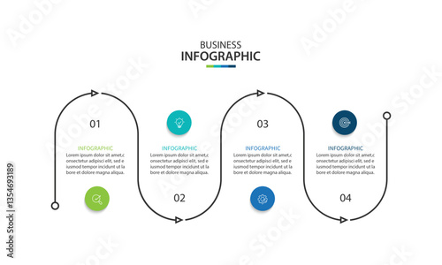 Infographic line curve with 4 option. Business Presentation,  Vector Illustration.