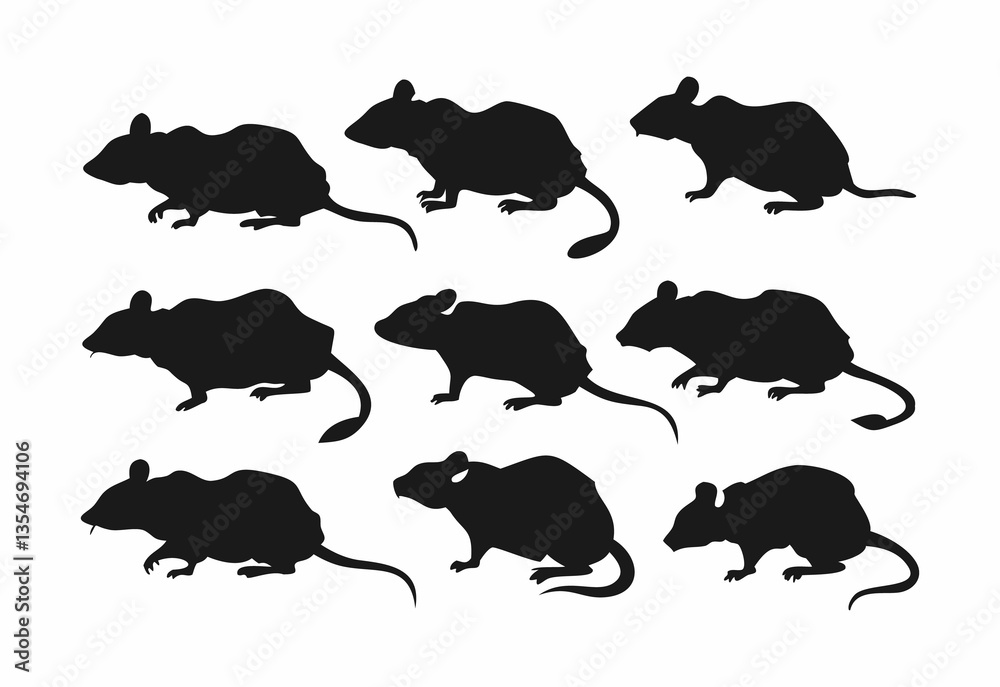 Fototapeta premium Silhouette set of various rats or mice.