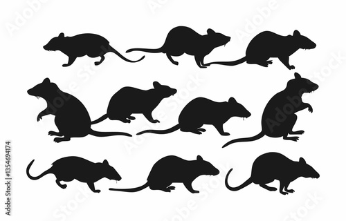 Fototapeta Naklejka Na Ścianę i Meble -  Silhouette set of various rats or mice.