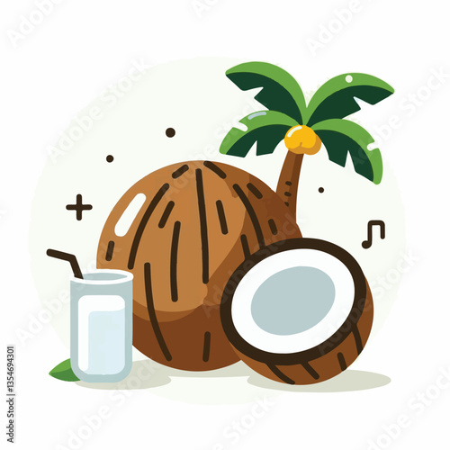 coconut, exotic, tropical, palm, isolated, food, background, fresh, leaf, cut, half, brown, coco, nature, nut, healthy, natural, fruit, white, ingredient, diet, piece, milk, shell, break, green, organ